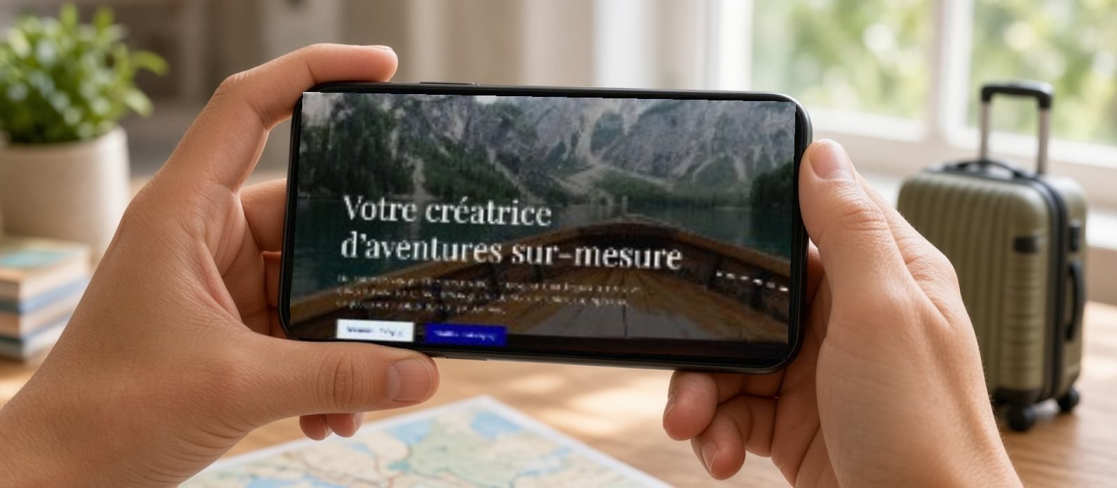 Téléphone affichant la maquette LP Voyages